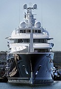 Sleek six-deck superyacht Cakewalk docks at Ordnance Island on her way to Gibraltar