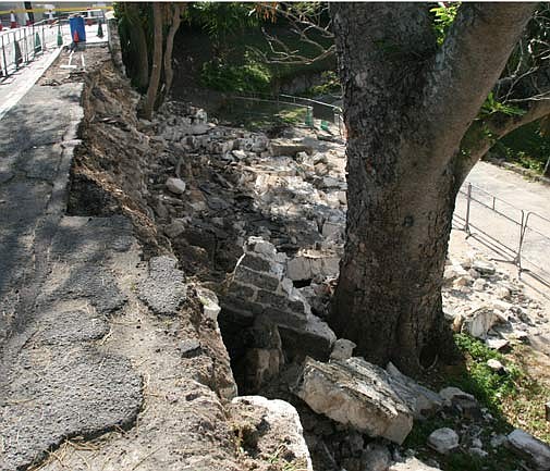 Warning to motorists after wall collapses near school