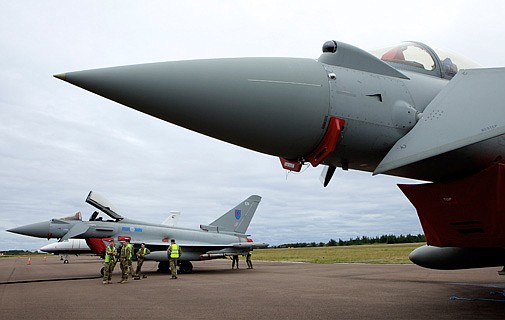 Four typhoon fighters land at the airport